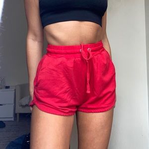 red drawstring boy short high waisted